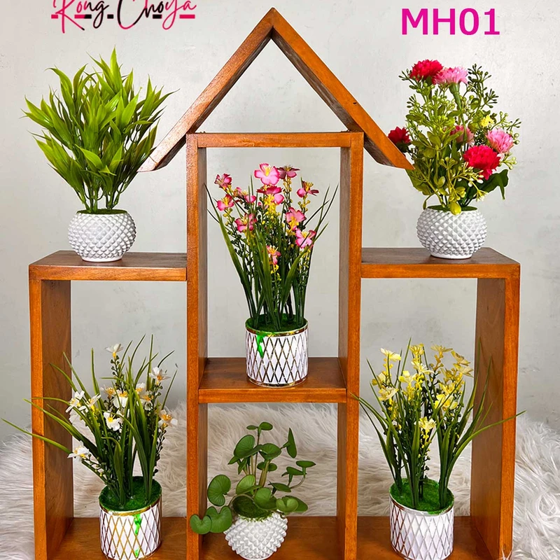 মেহগনি হাউজ শেলফ + ৬ ফুল ফ্রি - কাঠ কালার