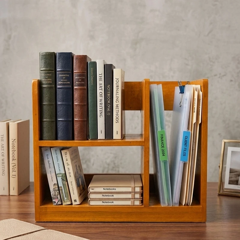 Mahogany Wooden Bookshelf for Office Desk - Wood Color