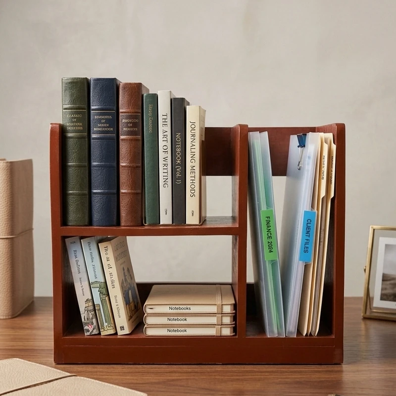 Mahogany Wooden Bookshelf for Office Desk - Tetul bichi Color